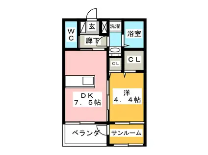 コミーテ須賀II-B(1DK/1階)の間取り写真
