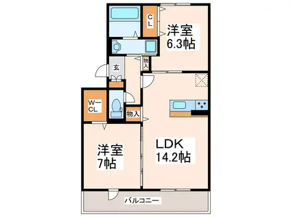 ハイムセラ出水(2LDK/2階)の間取り写真