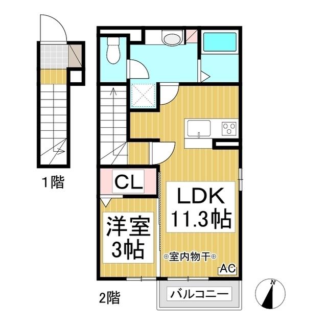 蔵谷ハイツ(1LDK/2階)の間取り写真