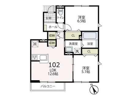 エルメゾン南栗原Ⅱ(2LDK/1階)の間取り写真