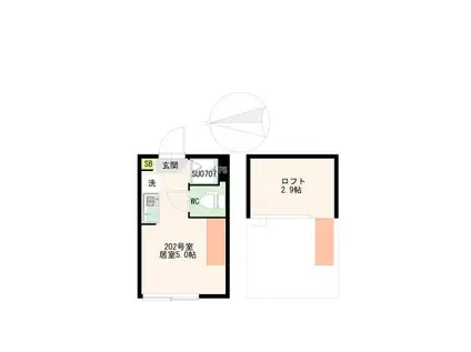 ヴィラ・エスポワール祖師ヶ谷大蔵(ワンルーム/2階)の間取り写真