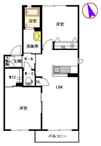 ソフィア梶尾 B棟(2LDK/2階)の間取り写真