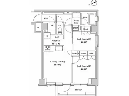 オープンレジデンシア尾山台(2LDK/4階)の間取り写真