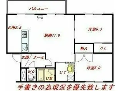 グリーンパーク真駒内(2LDK/1階)の間取り写真