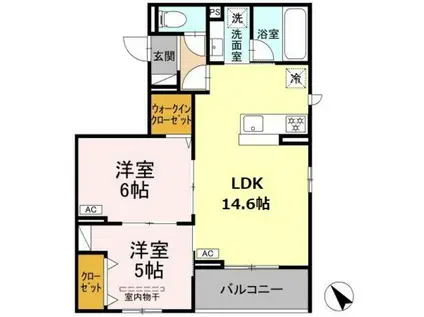 シャルムコート(2LDK/1階)の間取り写真