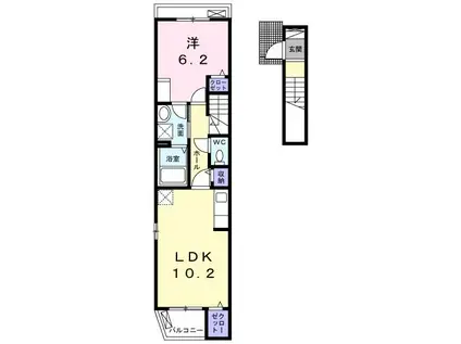 メゾンミモザ(1LDK/2階)の間取り写真
