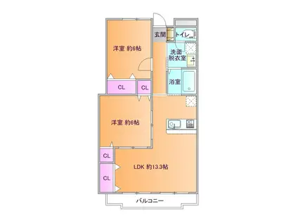 キクノブラボーハイツ(2LDK/2階)の間取り写真