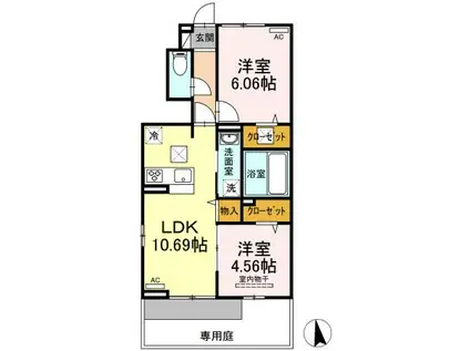 セジュールエクラ A棟(2LDK/1階)の間取り写真