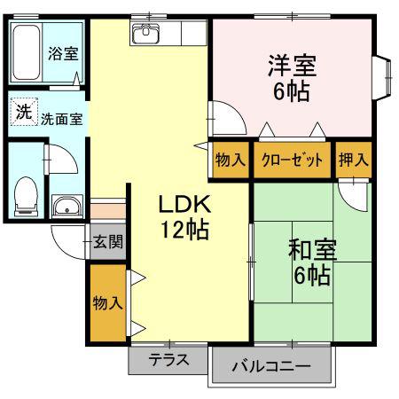アビタシオンII A(2LDK/1階)の間取り写真
