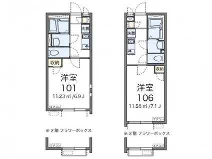 クレイノエブリシンII(1K/2階)の間取り写真
