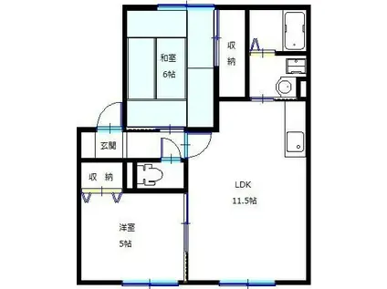 ソレジオ新町B・C(2LDK/1階)の間取り写真