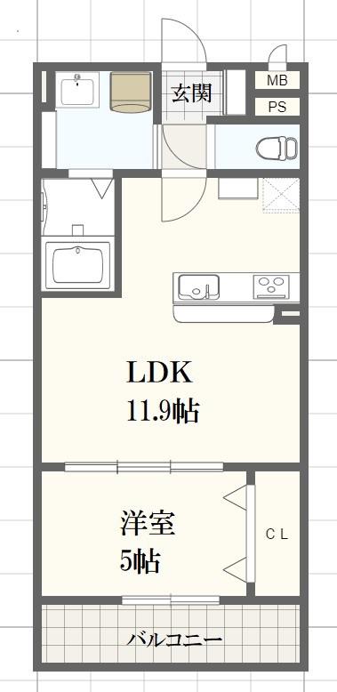 グレイスリンデンバンV(1LDK/1階)の間取り写真