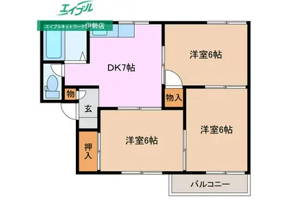 ファミール宇治A棟(3DK/2階)の間取り写真