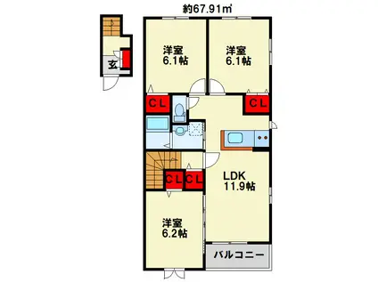 メーシャイン(3LDK/2階)の間取り写真