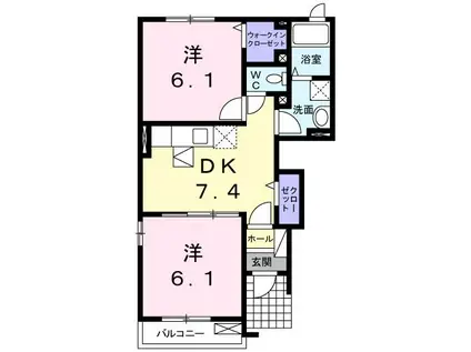 グランツオーヴェルI(2DK/1階)の間取り写真