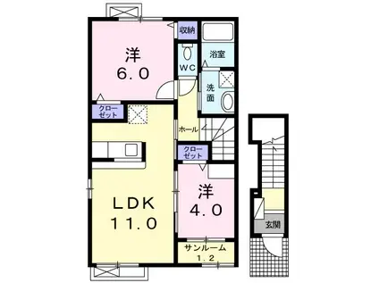 シャン・ド・フルール F(2LDK/2階)の間取り写真