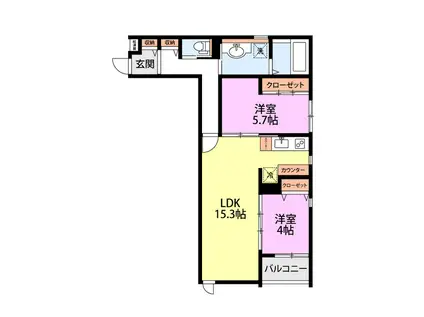 COMMON南出来島2号棟(2LDK/2階)の間取り写真