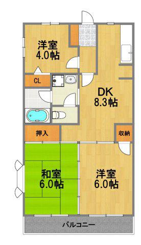 パークハイツ田園(3DK/3階)の間取り写真