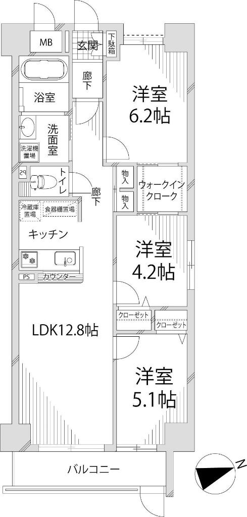 キャッスルコート岩端(3LDK/1階)の間取り写真