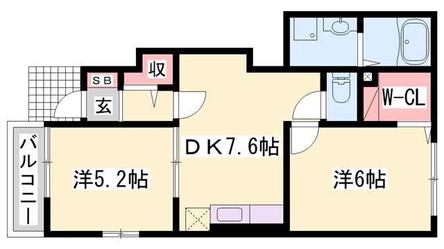 ＪＲ山陽本線 姫路駅 バス乗車時間：30分 最寄りバス停で下車 徒歩4分 2階建 築18年(2DK/1階)の間取り写真