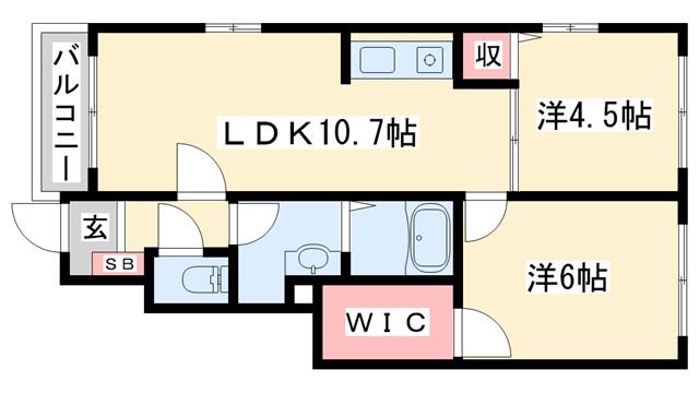 リヴィエール・スリジェ(2LDK/1階)の間取り写真