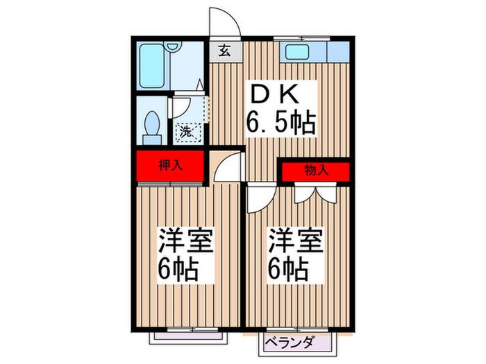 モンシャトー入間(2DK/2階)の間取り写真