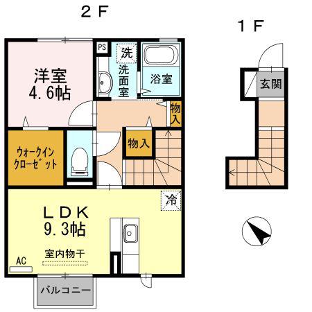 クレストコート(1LDK/2階)の間取り写真