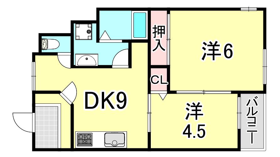 芦屋第一コーポラス(2LDK/3階)の間取り写真