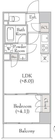 ルミーク関内II(1LDK/9階)の間取り写真