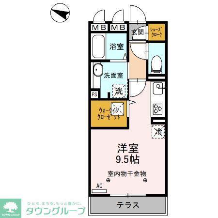 ロイジェントパークスレイクタウンD(ワンルーム/1階)の間取り写真