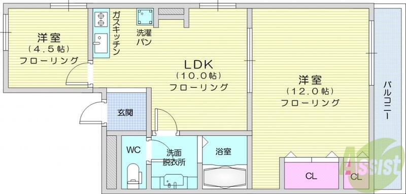 ハイマート五橋(2LDK/7階)の間取り写真
