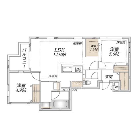 中央区上町1丁目へーベルメゾン(2LDK/3階)の間取り写真