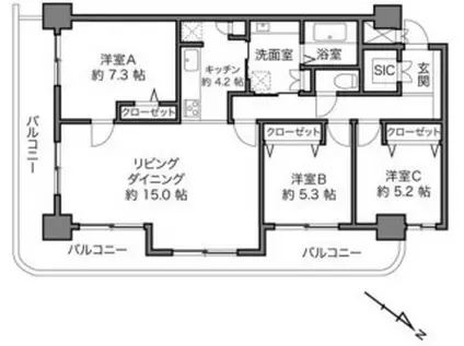 ハイネス目黒(3LDK/2階)の間取り写真