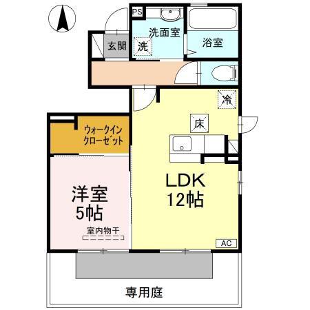 ウィット土居田町(1LDK/1階)の間取り写真