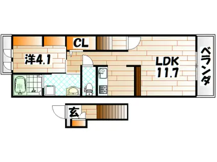 ウエスト アヴェニューA(1LDK/2階)の間取り写真