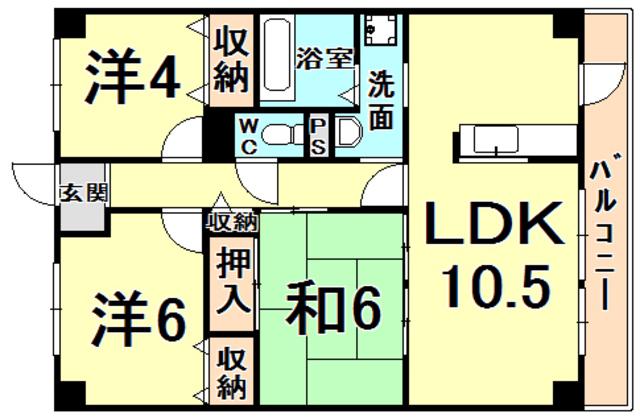 エバーグレイス西宮2(3LDK/3階)の間取り写真