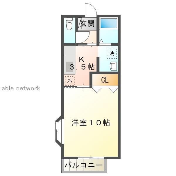 フェリス牡丹山(1K/2階)の間取り写真
