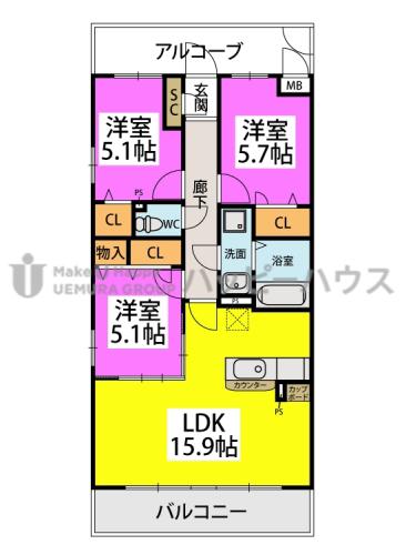 フェリシア(3LDK/2階)の間取り写真