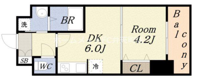 S-RESIDENCE阿波座ウエスト(1DK/4階)の間取り写真