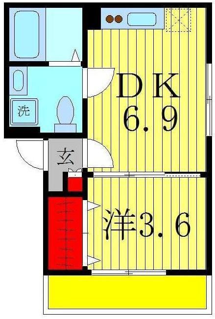 AJ新松戸II(1DK/1階)の間取り写真