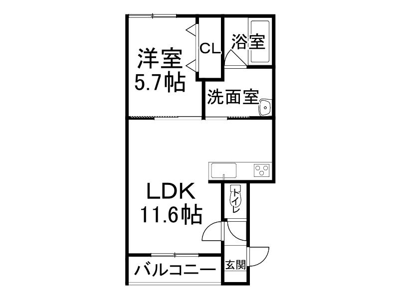 西9南10AP(1DK/1階)の間取り写真