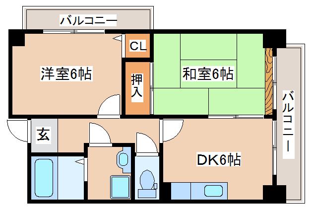 ロワジール山手(2DK/5階)の間取り写真