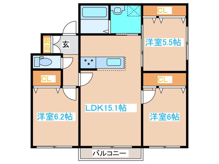 CORUSCANT TSUKISAMU(3LDK/1階)の間取り写真