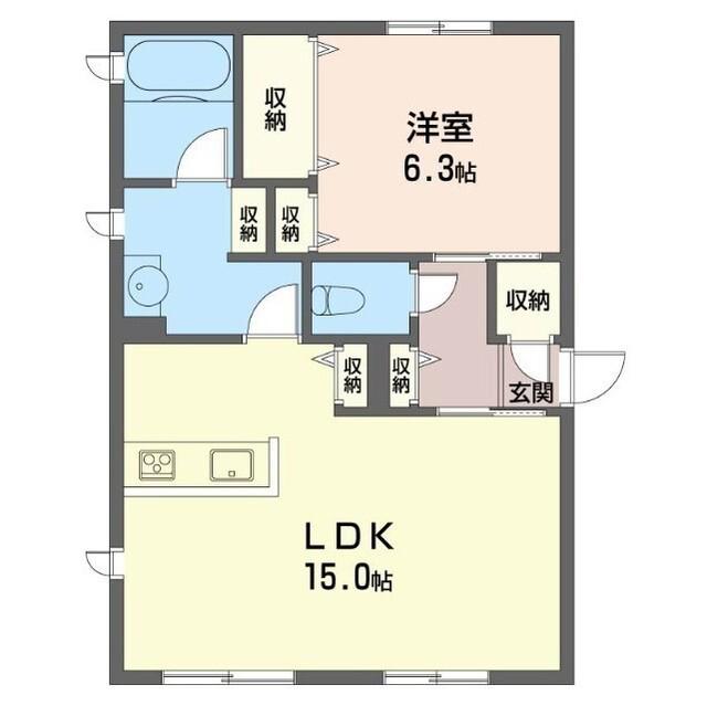 ラ・フォンテーヌ(1LDK/1階)の間取り写真