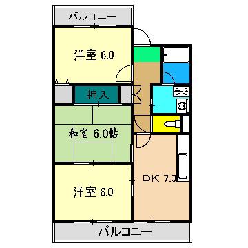 山崎ハイツ(2DK/3階)の間取り写真