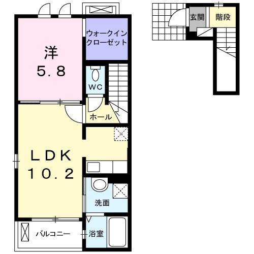 シャン・ド・フルール(1LDK/2階)の間取り写真