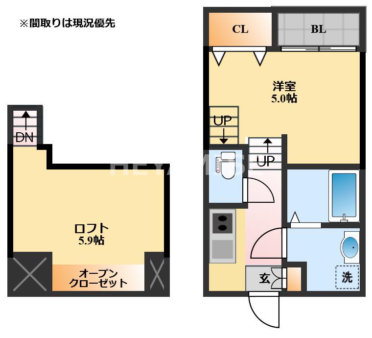 MODERN PALAZZO 福田町B(1SK/1階)の間取り写真