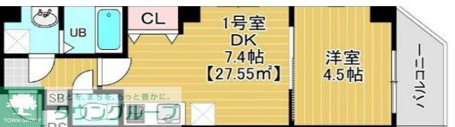クレスト新田町(1DK/5階)の間取り写真