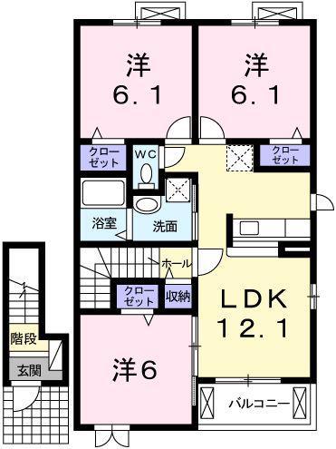 オヒア・レフアII(3LDK/2階)の間取り写真