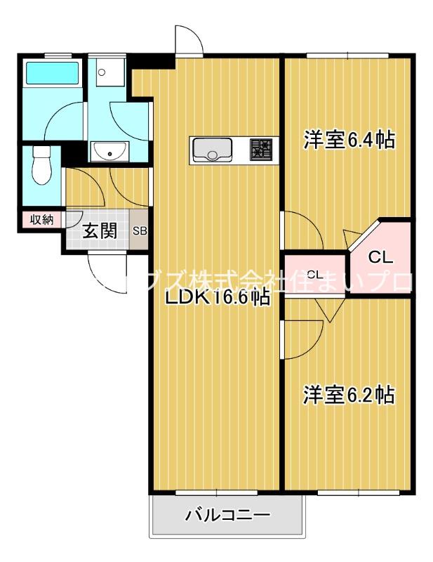 グランシャリオ香里園(2LDK/1階)の間取り写真